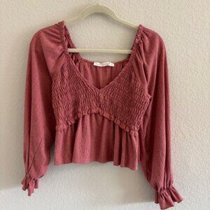 Altar’d State Puff Sleeve Smocked V-Neck Rose Boho Crop Top Large Cottagecore